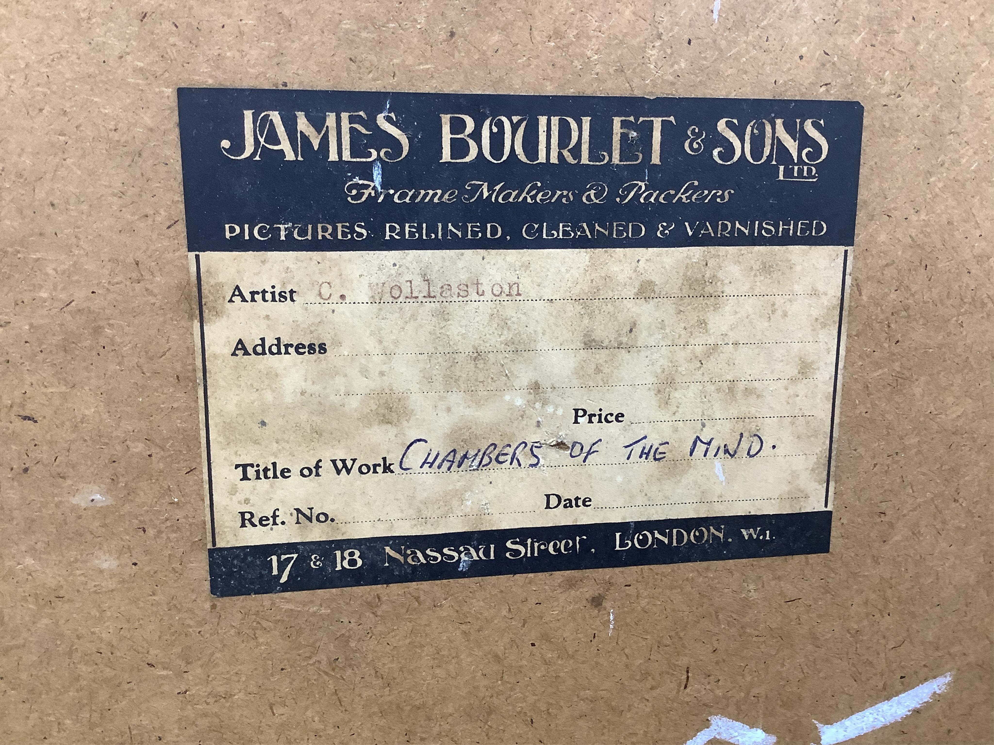 C. Wollaston, 'Chambers of the mind', signed, James Bourlet & Sons labels verso to include RBA winter 1953, watercolour and mixed media, 27 x 38cm